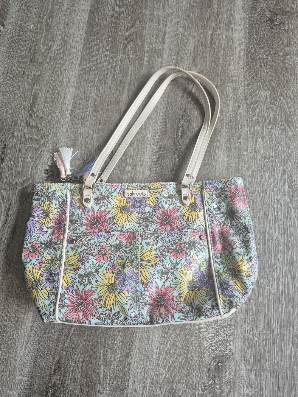 Sakroots Floral Tote Bag in Light Blue, Yellow, Pink, Purple
